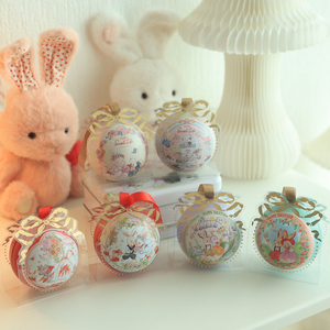 Bunny lulu小兔子红色小圆盒球形精灵球喜糖盒结婚马口铁喜糖盒子