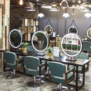 复古美发店镜台双面镜台网红理发店发廊专用简约现代一体美发镜子