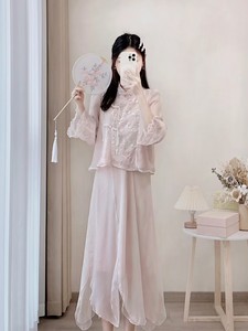 夏季新中式女装国风两件套装高级感汉服古装改良版汉元素连衣裙子