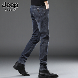 Jeep吉普男士牛仔裤夏季新款潮牌修身小脚美式休闲百搭长裤子男裤