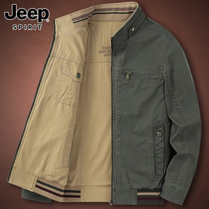 Jeep吉普夹克男士春季潮牌宽松大码上衣服两面穿立领休闲外套男装