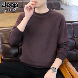 Jeep吉普卫衣男士春季新款圆领休闲打底衫纯色宽松套头长袖t恤男
