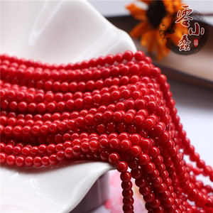 天然海竹珊瑚圆珠优化红色半成品古风发簪文玩珠手链 diy手工材料