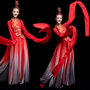 2024新款水袖舞服装女飘逸中国风现代舞蹈惊鸿舞古典舞演出服成人
