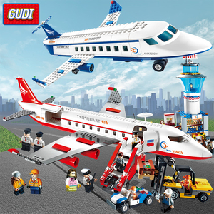 古迪积木男孩益智拼装飞机玩具儿童拼图拼插大型客机组装机场模型