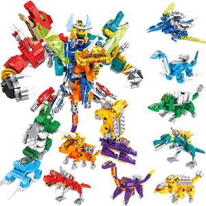潘洛斯积木男孩益智拼装恐龙合体机器人玩具儿童拼装变形模型金刚