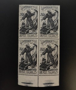 意大利邮票1957年圣法兰西斯逝世450年1全方连边纸原胶新7005