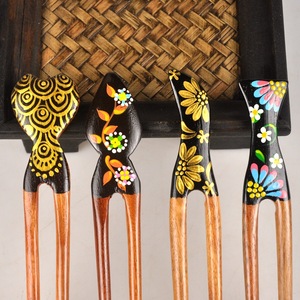 泰国手工绘制硬红木发钗个性民族复古典发簪盘头盘发女实木双发插
