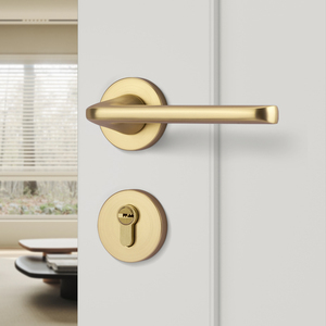 金色拉丝室内卧室房门锁北欧门锁磁吸静音门锁家用通用型木门把手