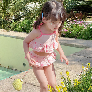 2024夏季女童洋气泳衣新款儿童韩版可爱分体式泳装套装宝宝游泳衣