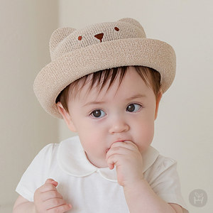 KIDSCLARA韩国婴儿草帽夏季男女宝宝遮阳帽可爱小熊太阳帽子