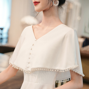 白色小晚礼服连衣裙平时可穿女订婚领证登记生日宴会气质V领洋装