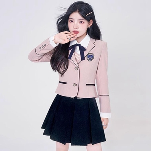 韩式西装学院风套装校服女 短款小个子西服外套 原创JK制服裙全套