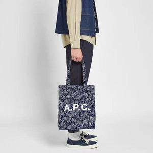 跨境电商潮牌APC帆布包男士腰果花手提包单肩包潮流包购物袋蓝色