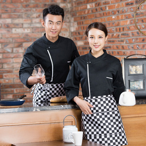厨师服长袖黑色港式茶餐厅火锅店烘焙厨房工作服单排扣制服大码男