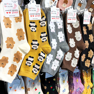 韩国东大门新款女袜子卡通小动物中筒袜可爱熊猫小兔狗狗棉袜7010