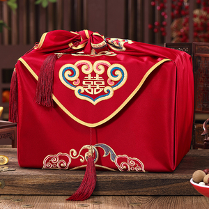 结婚包袱皮一对女方娘家陪嫁套装喜盆红色包裹布新娘婚庆用品大全