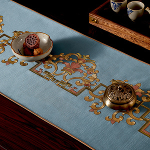 新中式桌旗红木客厅桌布古典绣花G56餐桌电视柜茶几布艺床旗定制