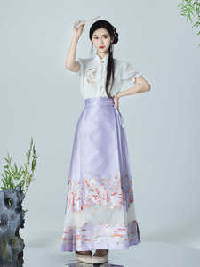 紫色织金刺绣马面裙套装小个子改良汉服成人女日常通勤夏季古装