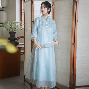 新中式改良旗袍连衣裙唐装中国风女装茶服仙气汉服禅意茶艺服装女