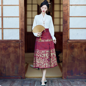 新中式女装国风马面裙中长款小个子古典风日常改良汉服半身裙套装