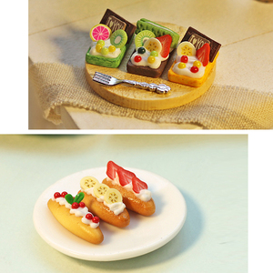 微缩蛋糕点食玩配件12分6分娃娃屋拍摄法式面包芝士甜点华夫饼