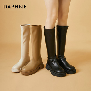 达芙妮长靴女2022年新款厚底单靴显瘦白色长筒靴小个子女靴骑士靴