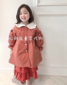 现货CHL韩国代购童装女童2023秋冬款娃娃领棉衣外套中长款薄棉服