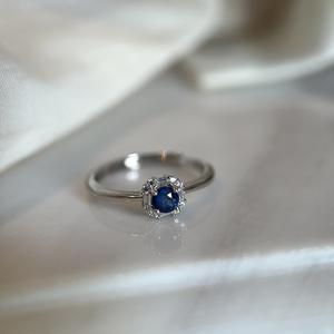 方糖家 法式复古蓝宝石精致纤细S925纯银方糖戒指指环女小众设计