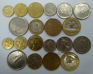 法国钱币 法兰西第五共和国硬币一套10枚 从5生丁到20法郎 FRANCE
