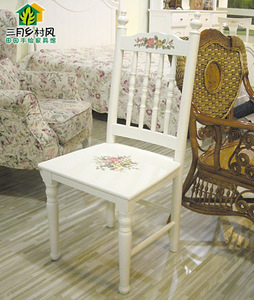 三月乡村风英伦实木英式田园风格地中海美式手绘家具彩绘餐椅书椅