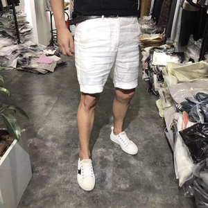 夏季薄款亚麻料白色短裤男纯色中裤西装五分休闲裤修身薄款大码潮