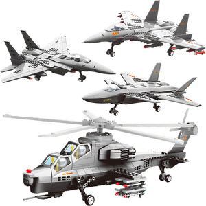 万格中国积木飞机系列歼20歼15直升机战斗机军事拼装模型男孩玩具