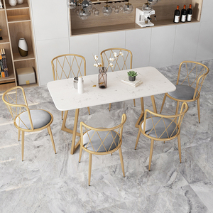 港式轻奢大理石餐桌椅组合长方形现代简约岩板桌子小户型时尚