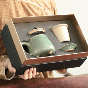 陶瓷便携快客杯茶水分离钧瓷杯家用单人茶杯带盖总理杯创意礼品杯
