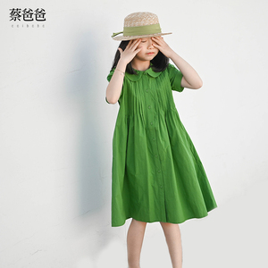 蔡爸爸童装第316个童话新款夏装文艺女童裙子绿色百褶大童连衣裙