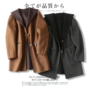 冬季新款韩版青年双面穿羊毛呢子大衣男中长款落肩连帽风衣外套潮