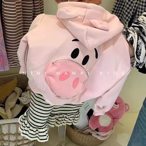 韩国童装女童秋装新粉色洋气可爱宽松休闲拉链连帽猪猪包卫衣外套