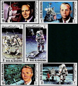 【一票有折纹】哈伊马角 1972 阿波罗14号登月邮票 航天(无齿)
