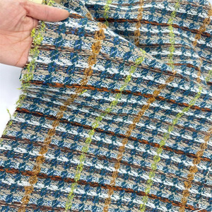 秋冬新到货彩色编织大格子粗花羊毛呢面料宽150厘米重600克粗纺呢