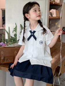 台湾附小校服套装儿童幼儿园毕业服男童女童短袖白衬衫风琴褶衬衣
