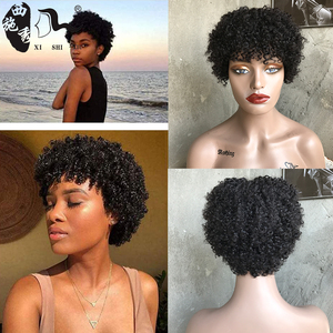 非洲黑人假发螺丝卷短款时尚真人发机制头套afro kinky curly wig