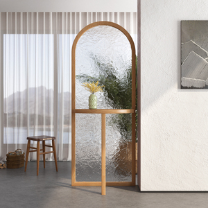 新中式水波纹玻璃屏风隔断客厅实木可定制玄关入户座屏花架置物架