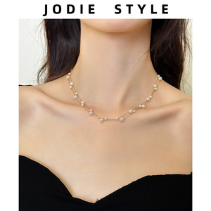 韩国气质多层珍珠满天星法式时尚项链超仙钛钢新款爆款锁骨链女