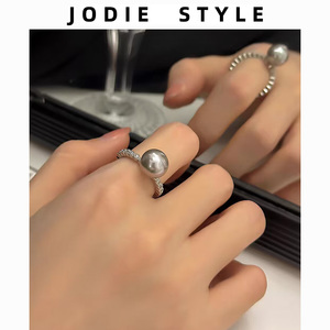韩国轻奢气质珍珠戒指开口可调节高级感小众设计女时尚食指戒指环