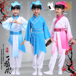 汉服儿童中国风国学服朗诵表演服装男女童古装三字经小书童演出服