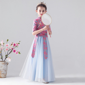 中国风女童旗袍大童儿童古筝演出服小女孩秀禾服中式洋气春夏薄款