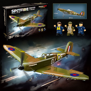 复古轰炸机喷火式战斗机拼装积木螺旋桨飞机儿童玩具男孩模型摆件