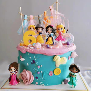 生日蛋糕6款小号底座公主 白雪贝儿马里奥公仔套装摆件城堡插牌