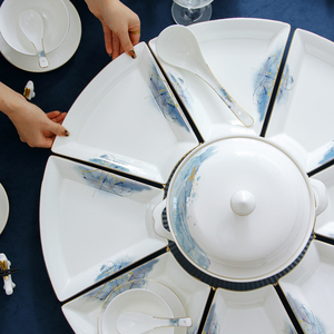 骨瓷团圆饭拼盘餐具组合扇形盘圆桌年夜饭家用碗盘勺碟自由搭配
